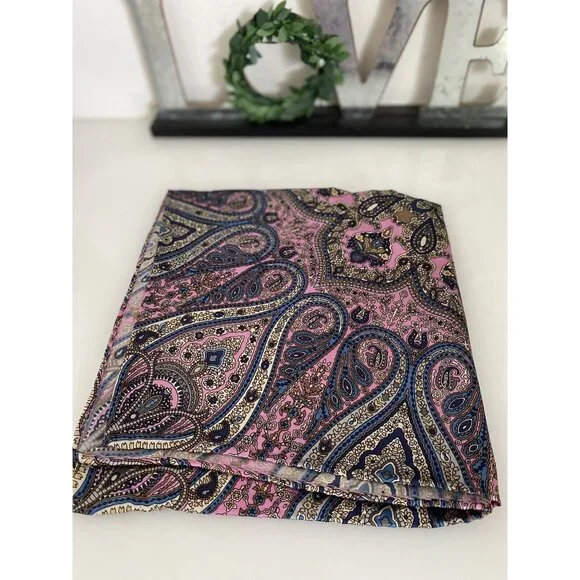 Jos A Bank Mens 14.5 X 14.5” Pink Blue Paisley 100% Silk Pocket Square New W Tag - Picture 13 of 16